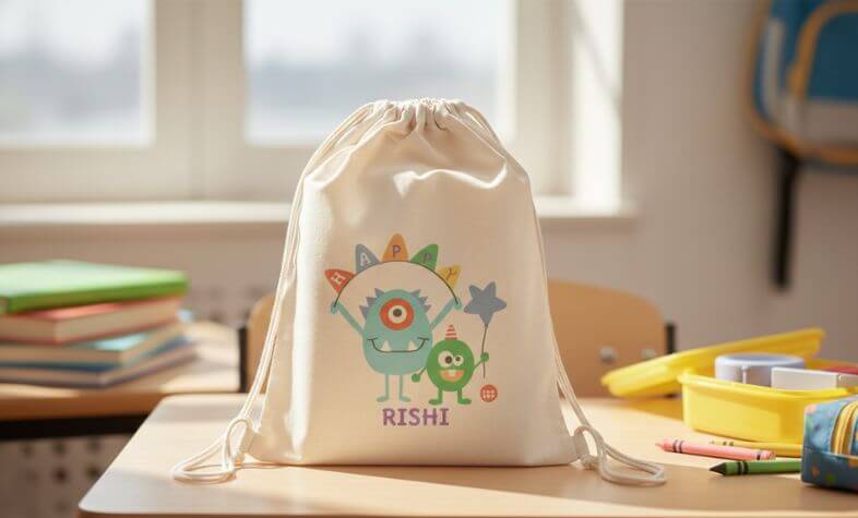 custom drawstring bags - back to school